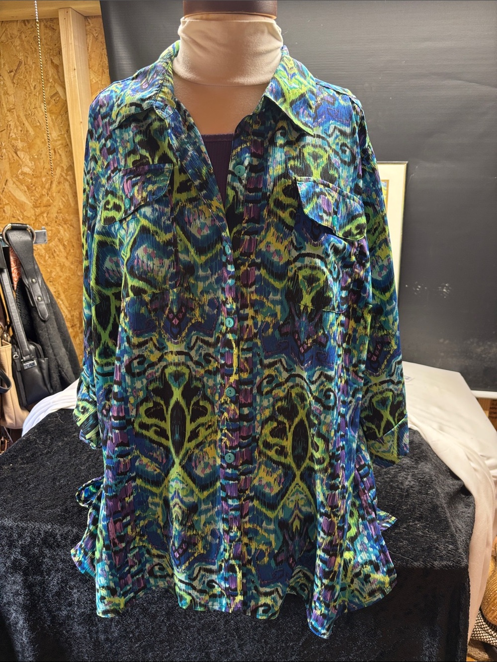 Kim Rogers  two piece Multicolor Blue & Green Patterned Button-Front Tunic